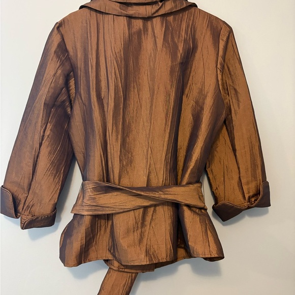 Puli Women’s M Jacket Brown Ruched Collar Roll Tab Sleeves - Picture 6 of 9